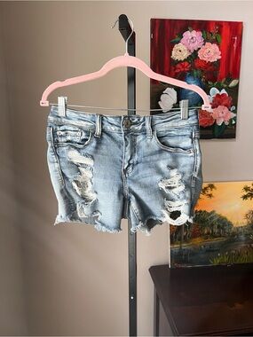 American eagle Light Blue Distressed Denim Shorts - Women